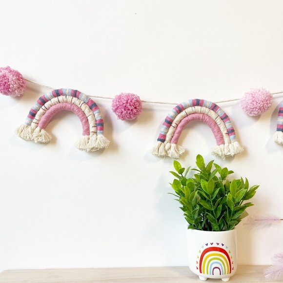 Handmade Rainbow Pom Pom Garland Kids Decoration - Picture 3 of 4